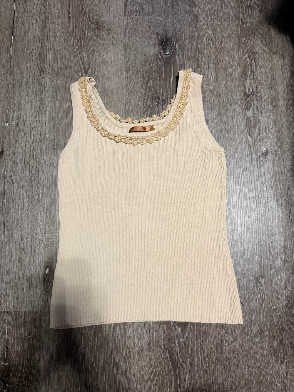 Tan Beaded-Trim Ribbed Tank Top - Women's